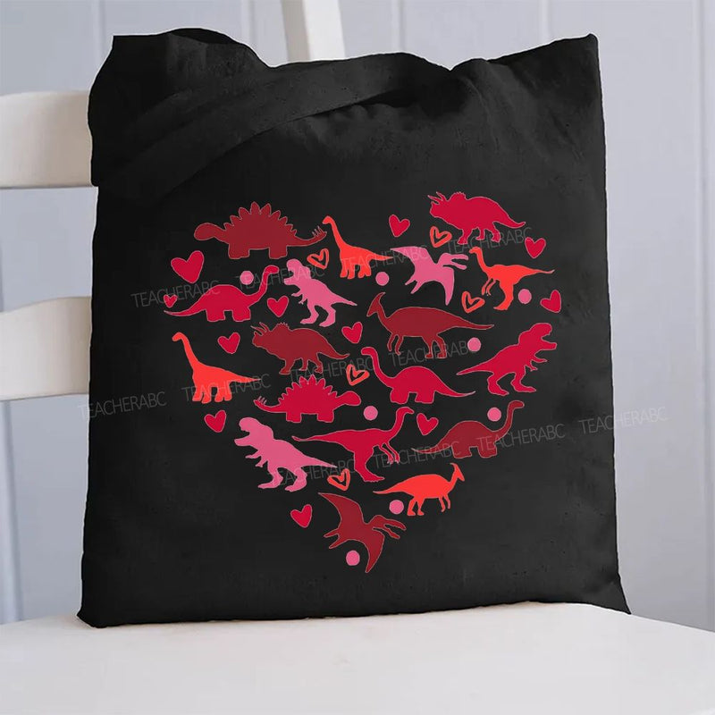 Cute Dinosaur Heart Canvas Tote Bag