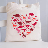 Cute Dinosaur Heart Canvas Tote Bag