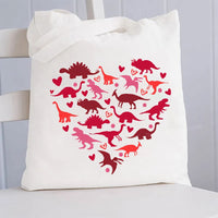 Cute Dinosaur Heart Canvas Tote Bag