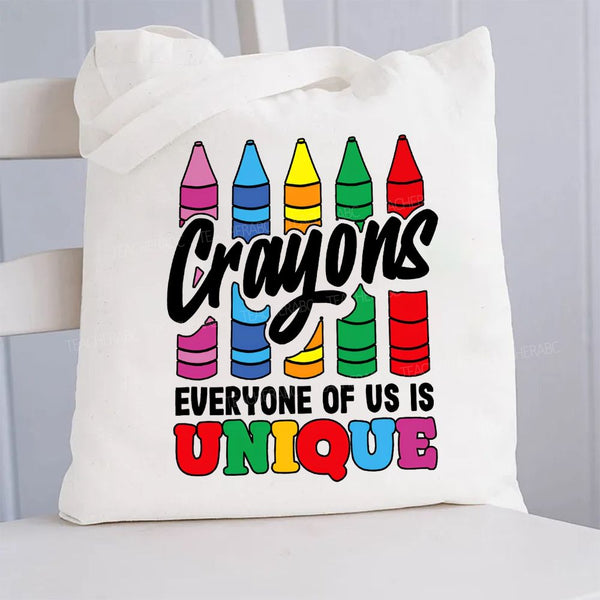 Crayons Everyone Of Us Is Unique Canvas Tote Bag