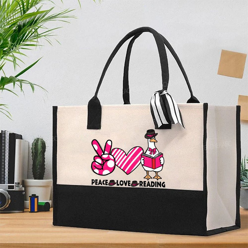 Peace Love Reading Cotton Tote Bag