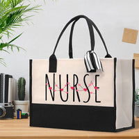 School Nurse With Pink Heart Cotton Tote Bag