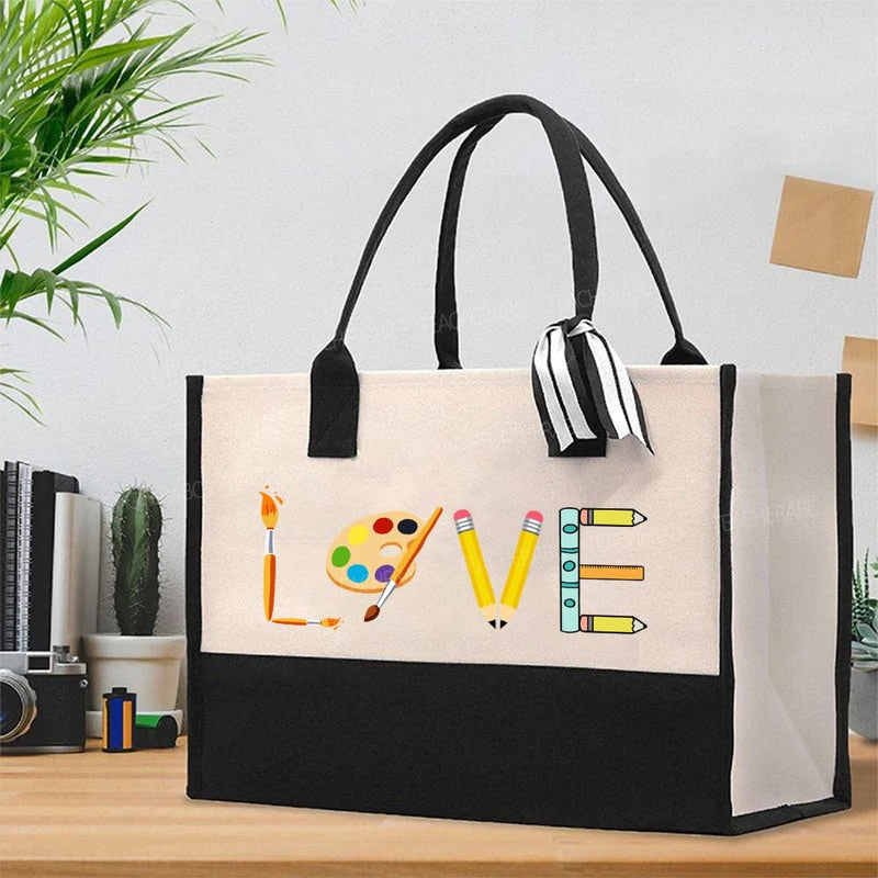 Love Art Teacher Cotton Tote Bag
