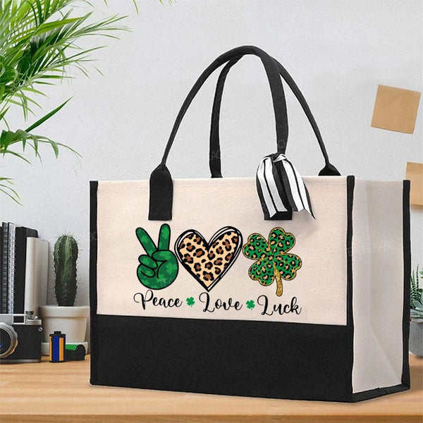 Peace Love Luck Cotton Tote Bag