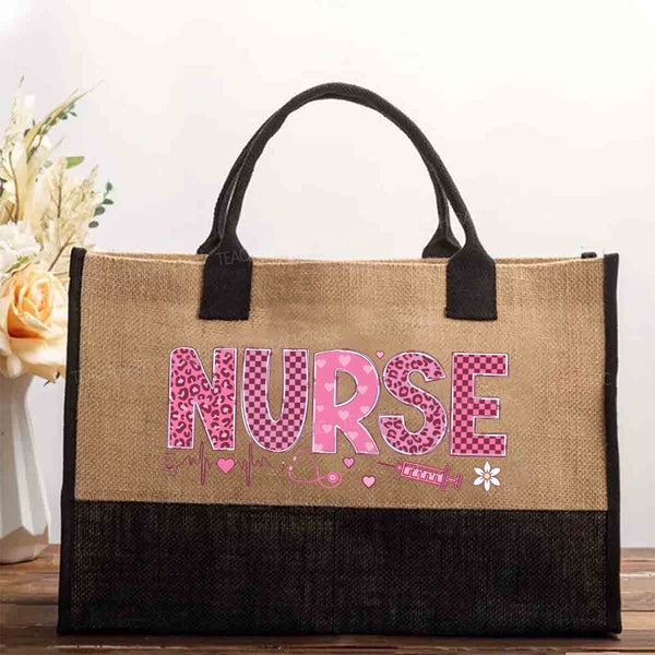 School Nurse Leopard Print And Checkered Font Valentine'S Day Cotton Tote Bag