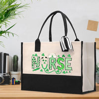 Lucky School Nurse Clover And Stethoscope Cotton Tote Bag