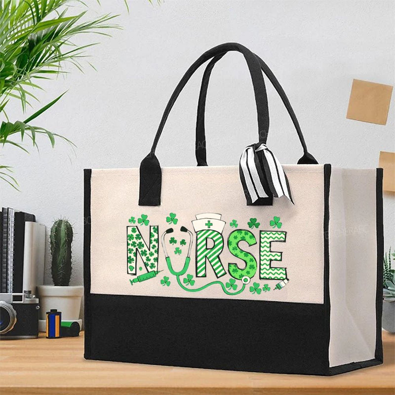 Lucky School Nurse Clover And Stethoscope Cotton Tote Bag