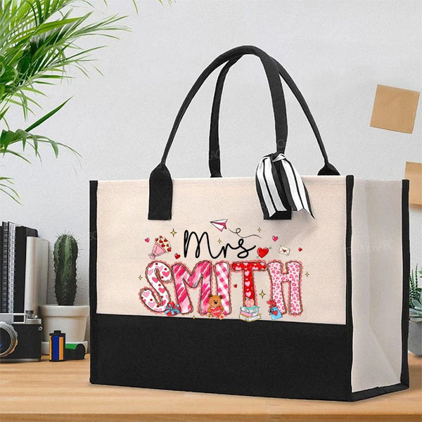 Personalized Name Valentine's Day Mrs Smith Cotton Tote Bag