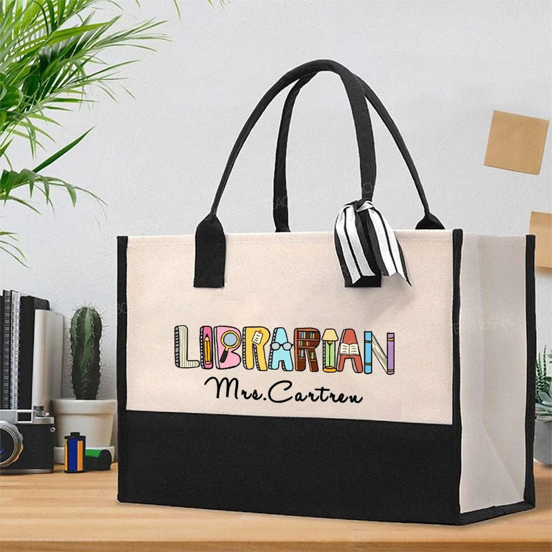 Personalized Library Name Bookshelf Cotton Tote Bag