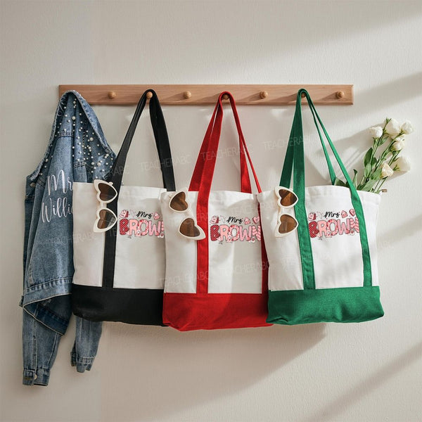 Personalized Name Valentine's Day Mrs Brown Color-blocked Canvas Bag