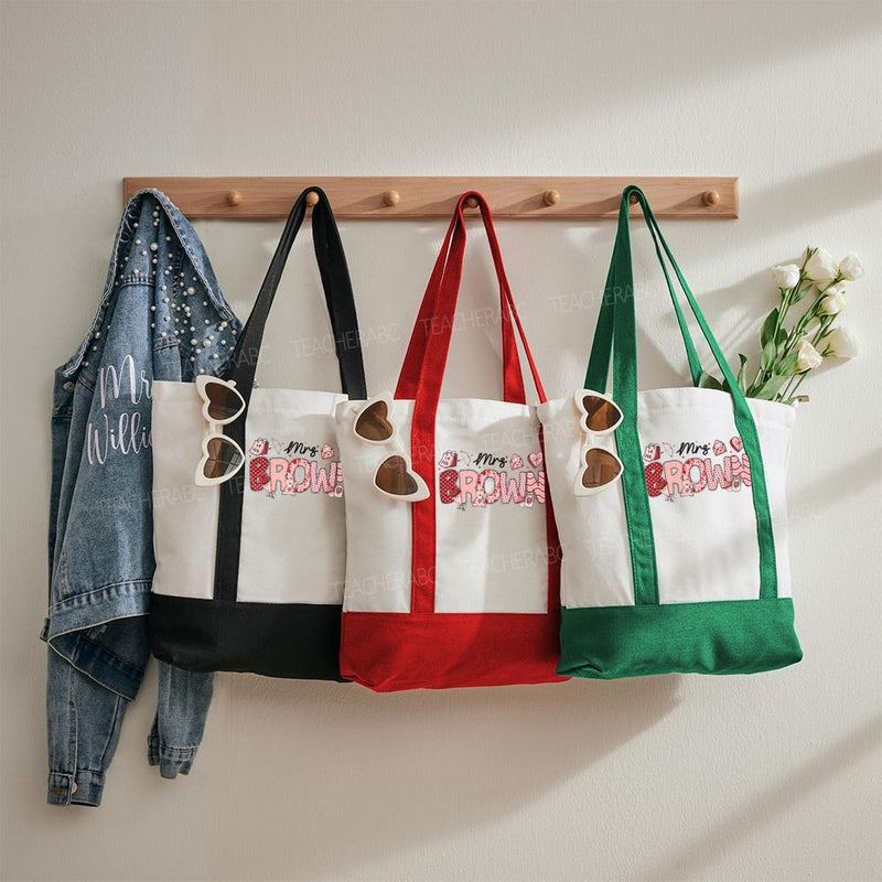 Personalized Name Valentine's Day Mrs Brown Color-blocked Canvas Bag