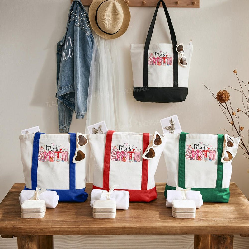 Personalized Name Valentine's Day Mrs Smith Color-blocked Canvas Bag