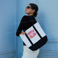 Personalized Name Valentine's Day Pink Pencil Color-blocked Canvas Bag