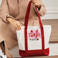 Personalized Name Valentine's Day Red Heart Color-blocked Canvas Bag