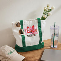 Personalized Name Valentine's Day Red Heart Color-blocked Canvas Bag