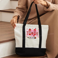 Personalized Name Valentine's Day Red Heart Color-blocked Canvas Bag