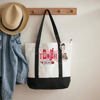 Personalized Name Valentine's Day Red Heart Color-blocked Canvas Bag
