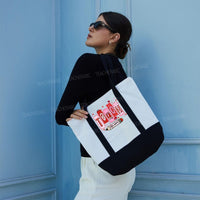 Personalized Name Valentine's Day Red Heart Color-blocked Canvas Bag