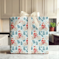 Cycling Santa Claus Gift Wrap, Santa on Bicycle Wrapping Paper, Watercolor Bike Rider Holiday Paper, Christmas Sport Wrapping Paper Roll