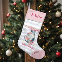 Adorable Sleeping Elephant Holiday Stocking, Personalized Baby Christmas Stocking, Custom Name Baby First Stocking, Newborn Fireplace Decor