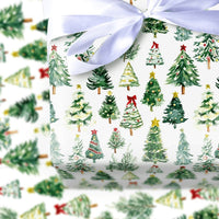 Festive Holiday Tree Gift Wrap, Watercolor Christmas Trees Wrapping Paper, Green Xmas Trees Wrapping Paper, Winter Forest Holiday Gift Wrap