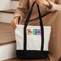 Personalized Teacher Name Colorful Letter Color-blocked Canvas Bag