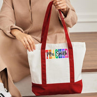 Personalized Teacher Name Colorful Letter Color-blocked Canvas Bag