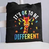 It'S Ok To Be Different Colorful Giraffe Canvas Tote Bag