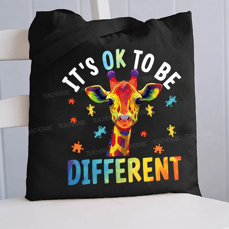 It'S Ok To Be Different Colorful Giraffe Canvas Tote Bag