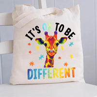 It'S Ok To Be Different Colorful Giraffe Canvas Tote Bag