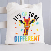 It'S Ok To Be Different Colorful Giraffe Canvas Tote Bag