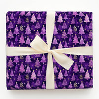 Watercolor Xmas Tree Gift Wrap, Purple and Gold Christmas Tree Wrapping Paper, Elegant Starry Gift Wrap, Holiday Present Wrapping Paper