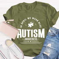 Personalized Team Name In April We Wear Blue Autism Awareness Teacher T-shirt