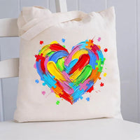Colorful Heart Paint Puzzle Canvas Tote Bag