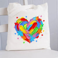 Colorful Heart Paint Puzzle Canvas Tote Bag
