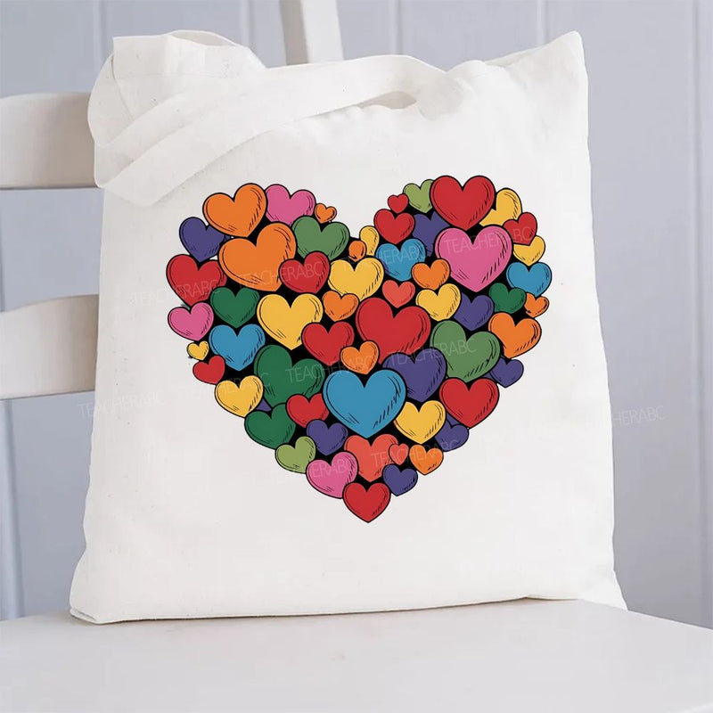 Colorful Heart Canvas Tote Bag