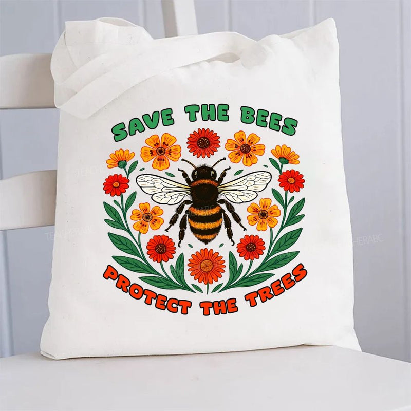 Save The Bees Protect The Trees Canvas Tote Bag