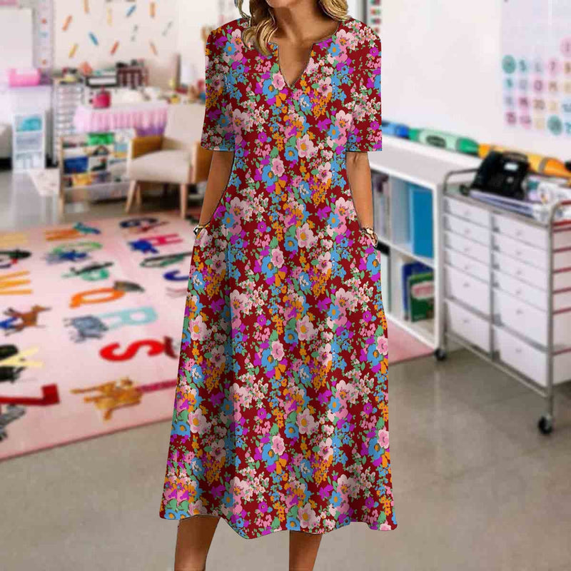 Red Bloom & Teach Floral Dress