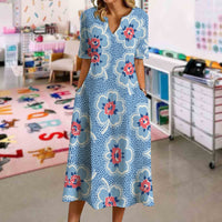 Blue Soft Bloom Teacher Dress