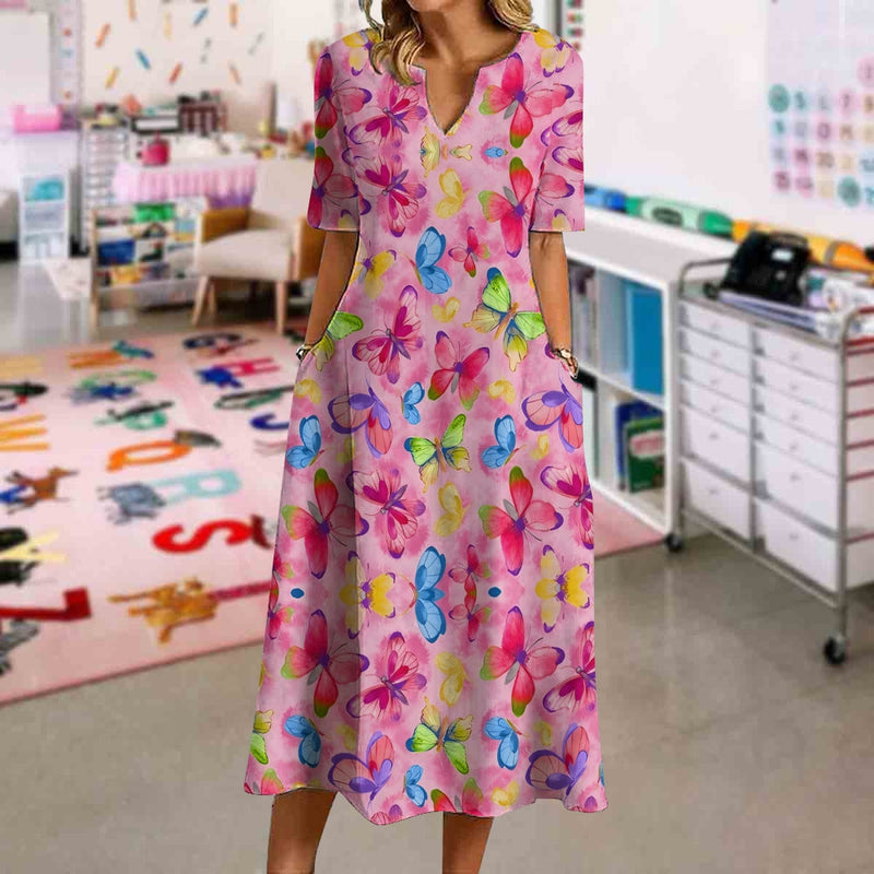 Pink Dress with Colorful Butterflies Dress