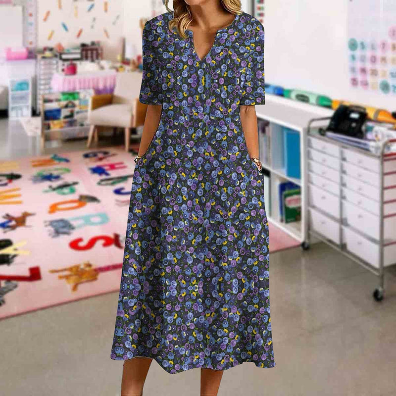Dark Blue Floral Print Dress