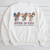 America 250 Years Patriotic Bow Sweatshirt | Vintage Americana Flag Bows Land of the Free Design | Soft Cotton Polyester Blend | 4th of July Gift for Patriots