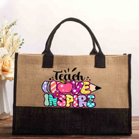 Teach Love Inspire Pencil Strip Plaid Cotton Tote Bag
