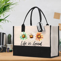 Life Is Good Flowers Graphics Cotton Tote Bag