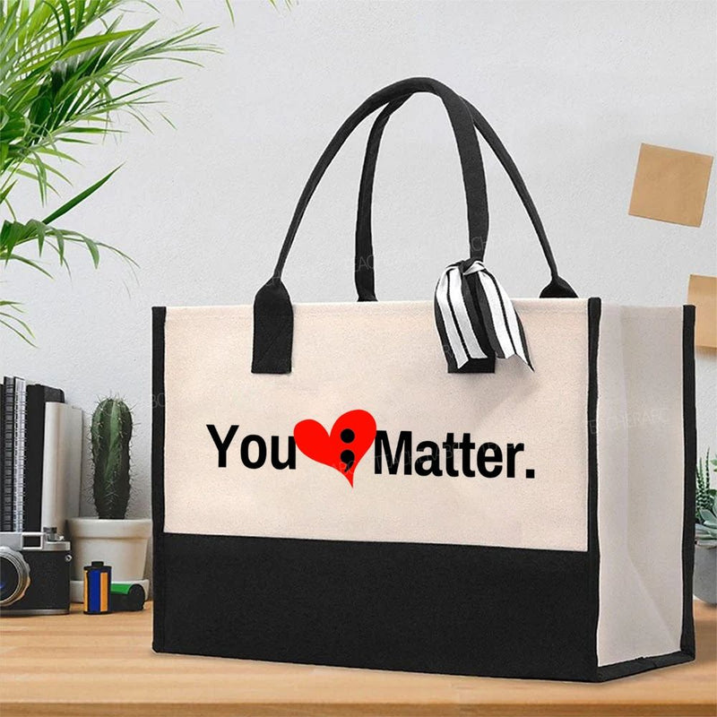 You Matter And Heart Mental Health Awareness Cotton Tote Bag