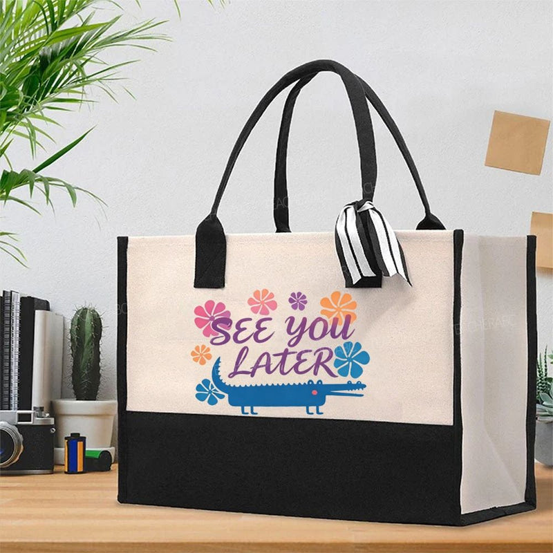 See You Later Floral Cotton Tote Bag