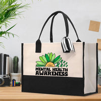Green Ribbon Mental Health Awareness Cotton Tote Bag