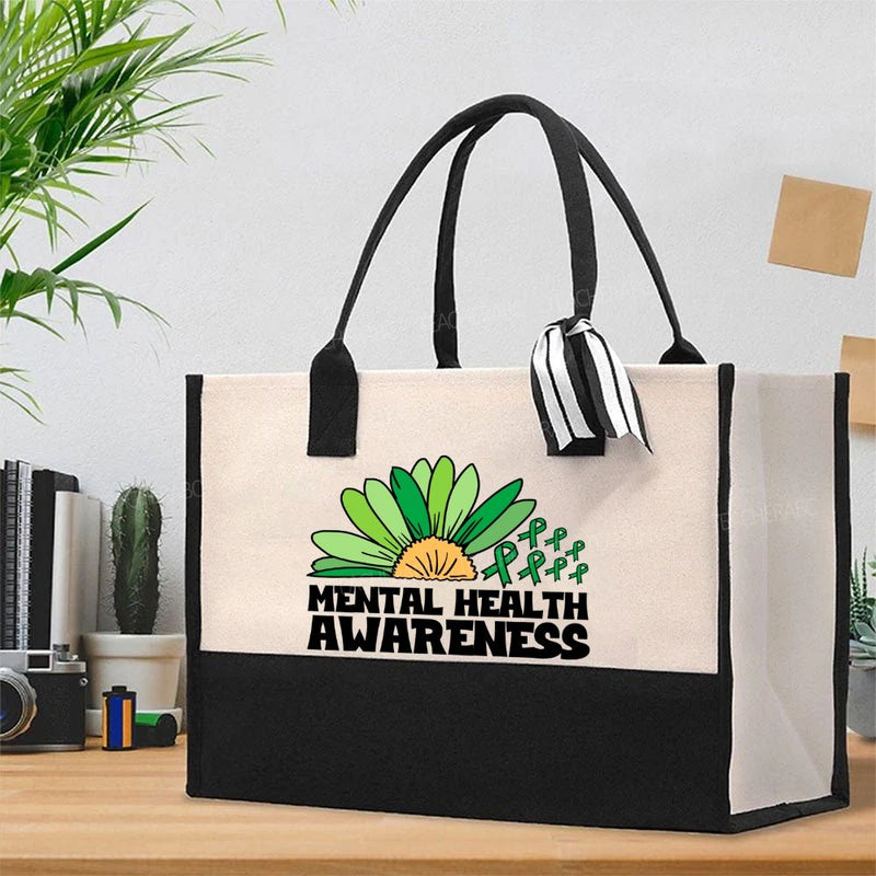 Green Ribbon Mental Health Awareness Cotton Tote Bag