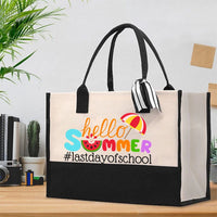 Hello Summer Happy Last Day Of School Colored Font Cotton Tote Bag