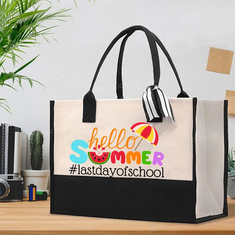 Hello Summer Happy Last Day Of School Colored Font Cotton Tote Bag